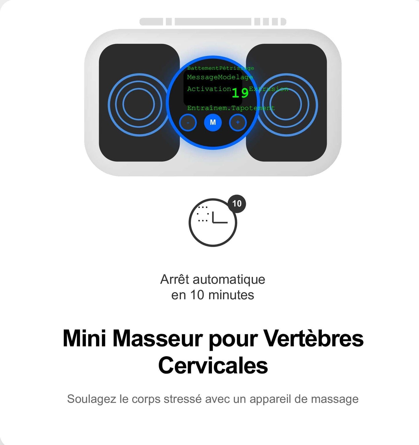 Mini Coussinets de Massage EMS – 19 Intensités, 8 Modes Relaxants