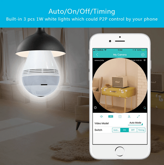 Caméra WiFi Lampe 360° Full HD avec Vision Nocturne