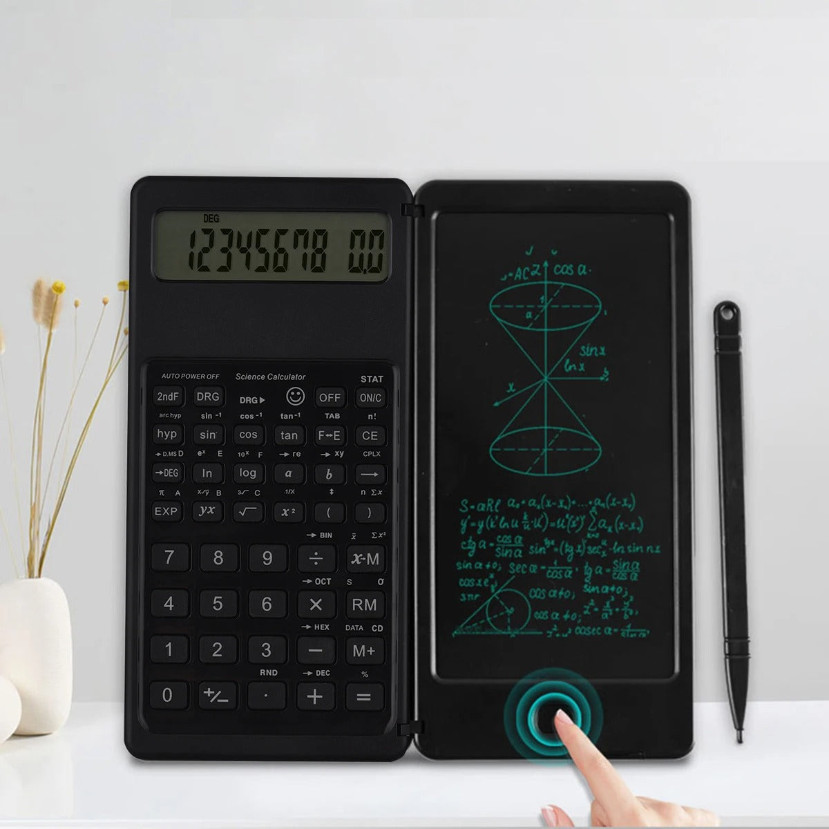 🖩 Calculatrice Scientifique 2-en-1 avec Tablette d’Écriture LCD